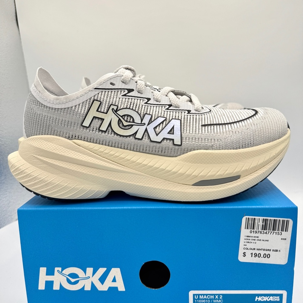 NWT Hoka Mach X 2 U Unisex in White / Cosmic Grey Sneakers Running Shoes NEW - Picture 5 of 16